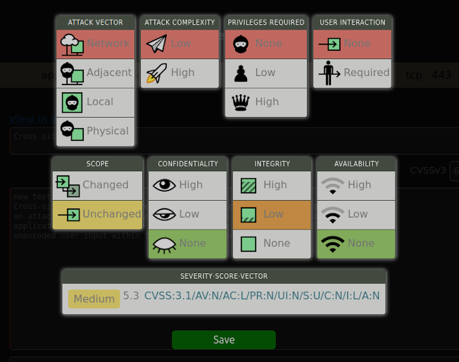 CVSS calculator screenshot